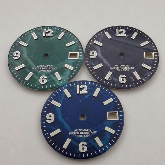 Cadran de montre 29 mm imprimé en 3D, vert lumineux, compatible avec le mouvement NH35 NH36