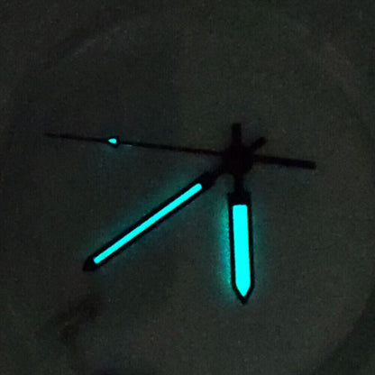 Black trim blue lume watch hands for Hattori Epson VK63, precise fit, 13x13x10x4mm size, ideal for accurate timekeeping.