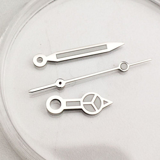 Silver trim green luminous watch hands for NH35A/NH36A movement, precise fit and glow in low light.