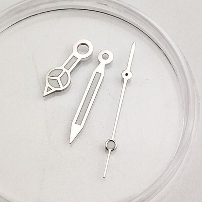 Silver trim green luminous watch hands for NH35A/NH36A movement, ensuring precise fit and visibility in low light.