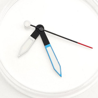 Blue trim green luminous watch hands for NH35A/NH36A movement, precise fit enhancing dial visibility.