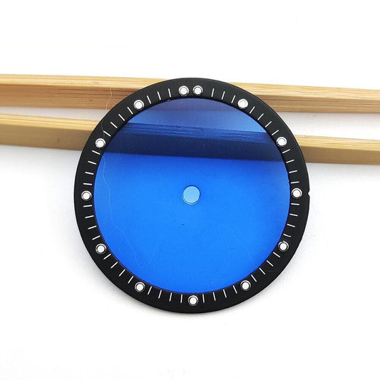 Green luminous transparent watch dial with NH movement compatibility, ideal for custom watch builds.