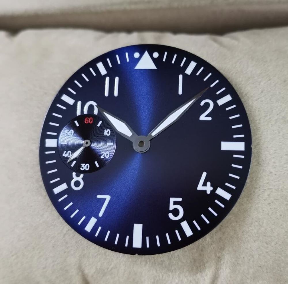 Montre pilote bleue de 38,9 mm, cadran vert lumineux, compatible avec le mouvement <tc>ETA</tc> 6497