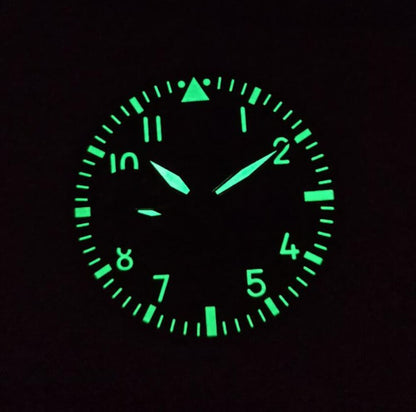 Montre pilote bleue de 38,9 mm, cadran vert lumineux, compatible avec le mouvement <tc>ETA</tc> 6497