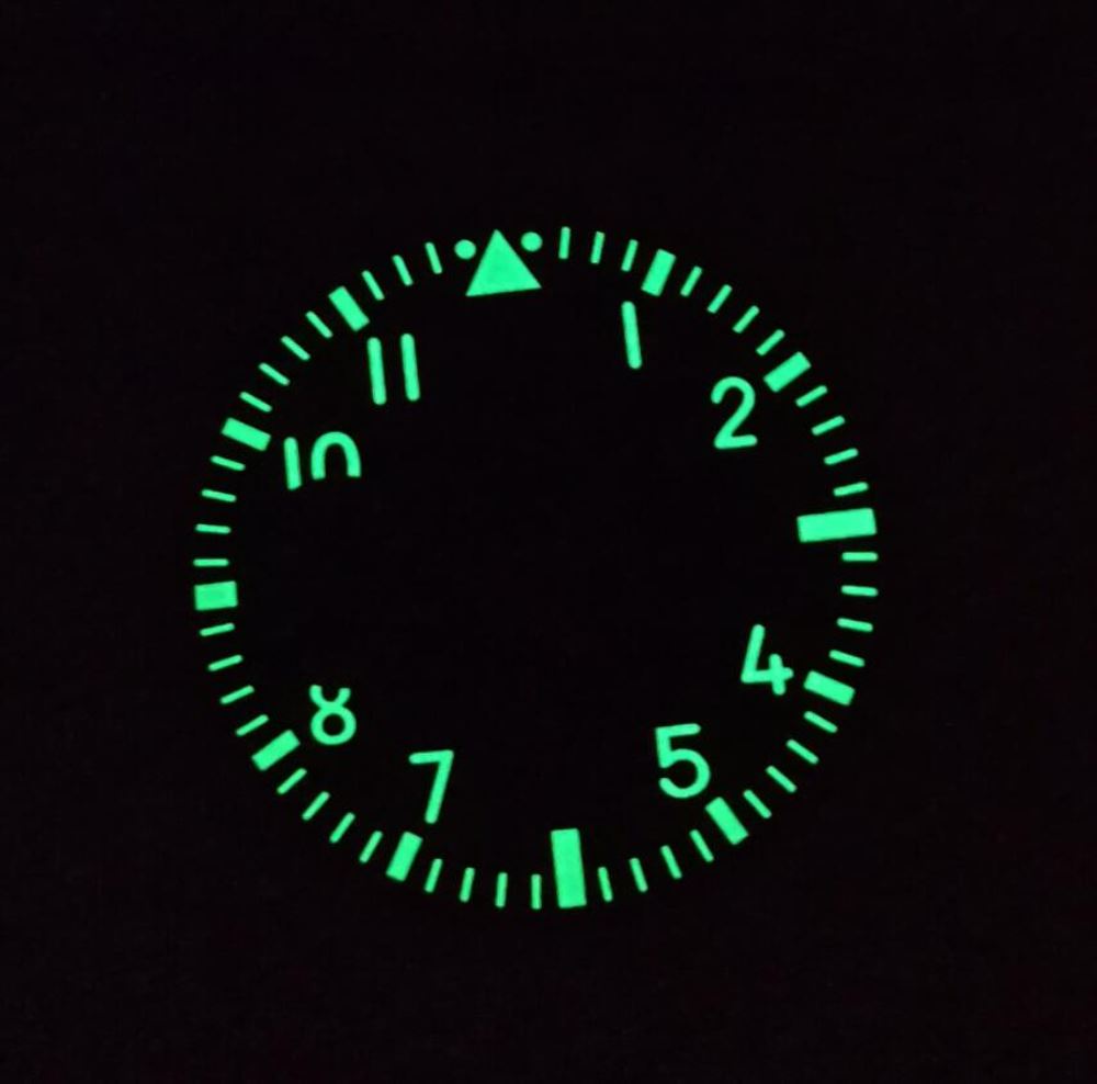 Montre pilote bleue de 38,9 mm, cadran vert lumineux, compatible avec le mouvement <tc>ETA</tc> 6497