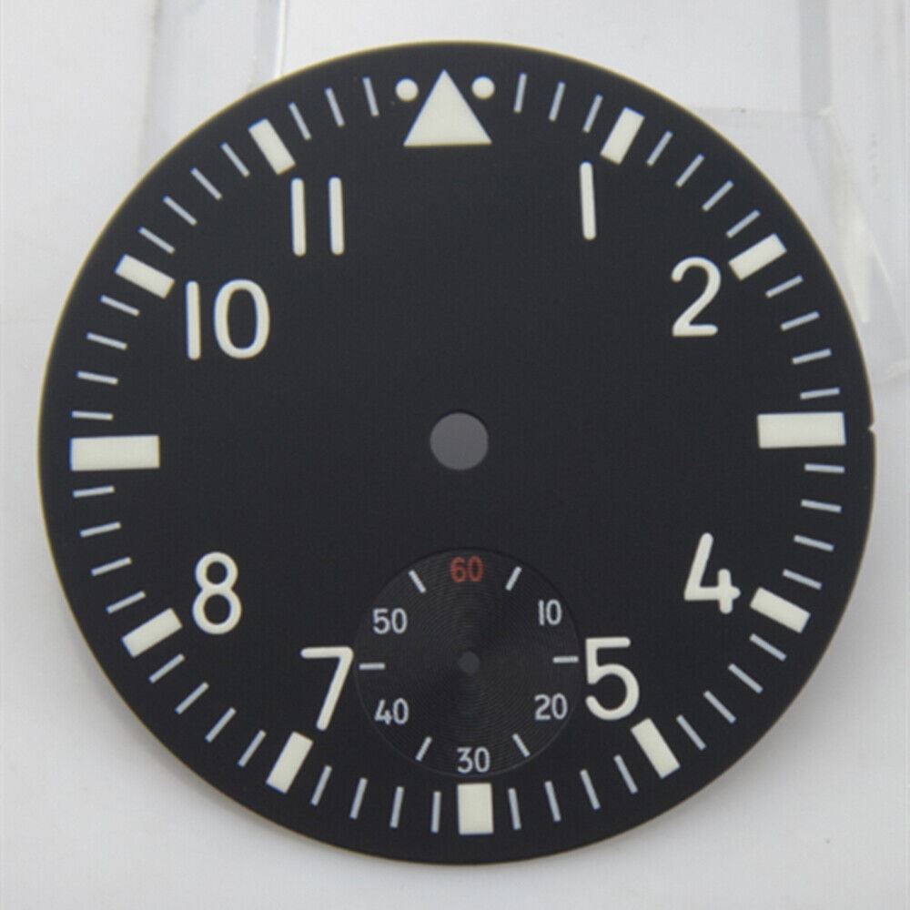 Montre pilote noire de 38,9 mm, cadran vert lumineux, compatible avec le mouvement <tc>ETA</tc> 6498