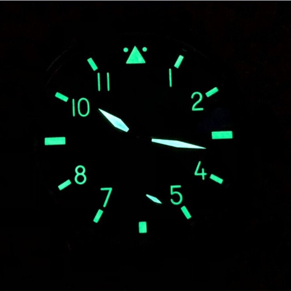Montre pilote noire de 38,9 mm, cadran vert lumineux, compatible avec le mouvement <tc>ETA</tc> 6498