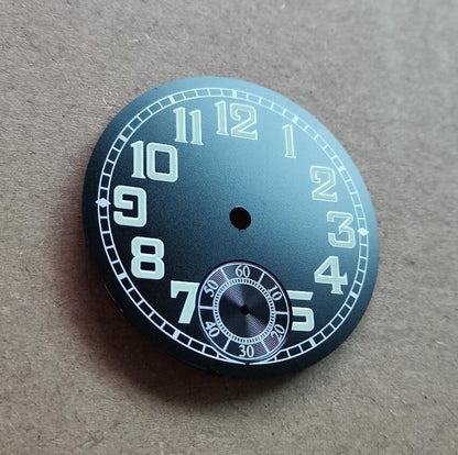 Montre pilote noire 35 mm, cadran vert lumineux, compatible avec le mouvement <tc>ETA</tc> 6498/ST3621