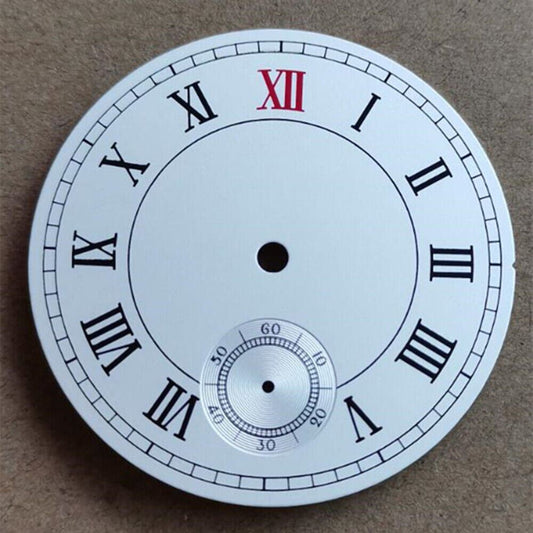 38.9mm Roman white pilot watch dial with clear numerals, compatible with ETA6498 and Seagull ST3621 movements.