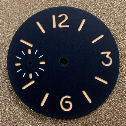Cadran de montre lumineux vert de 34,5 mm, compatible avec le mouvement <tc>ETA</tc> 6497/6498, sans logo