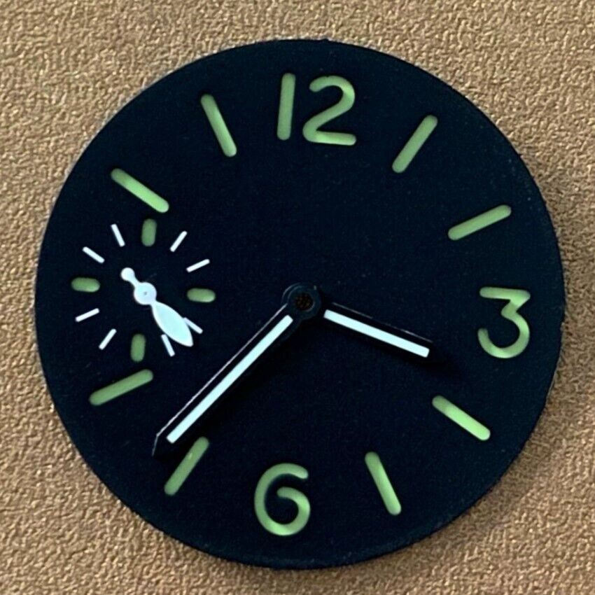 Cadran de montre lumineux vert de 34,5 mm, compatible avec le mouvement <tc>ETA</tc> 6497/6498.