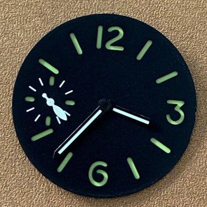 Cadran de montre lumineux vert de 34,5 mm, compatible avec le mouvement <tc>ETA</tc> 6497/6498.