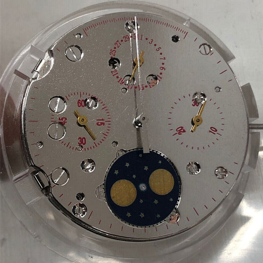 Seagull ST1908 manual winding watch movement with moon phase, precise timing accessory.