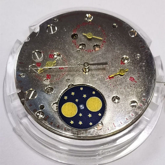 Tianjin Seagull ST1908 manual watch movement with moon phase complication, precise timing mechanism