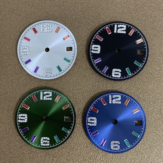 Cadran de montre en pierre colorée de 28,50 mm, sans luminescence, compatible avec les mouvements NH35/NH36