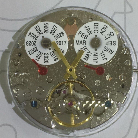 China Made Perpetual Calendar watch accessory featuring mechanical movement and hollow balance wheel at 6 o'clock.