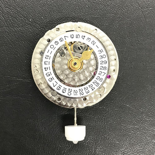 China Made 3186 Automatic GMT watch movement with engraved blue balance spring, precision engineering detail.