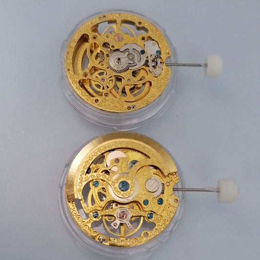 Shanghai Golden mechanical watch movement with 3 hands, hollow design for precise timekeeping accessory.