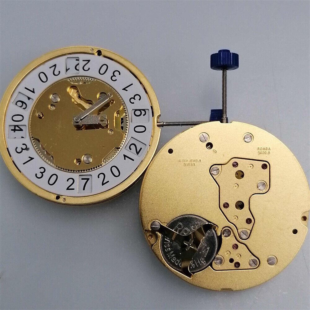 Mouvement de montre à quartz Ronda 5020.B, original, fabriqué en Suisse, doré