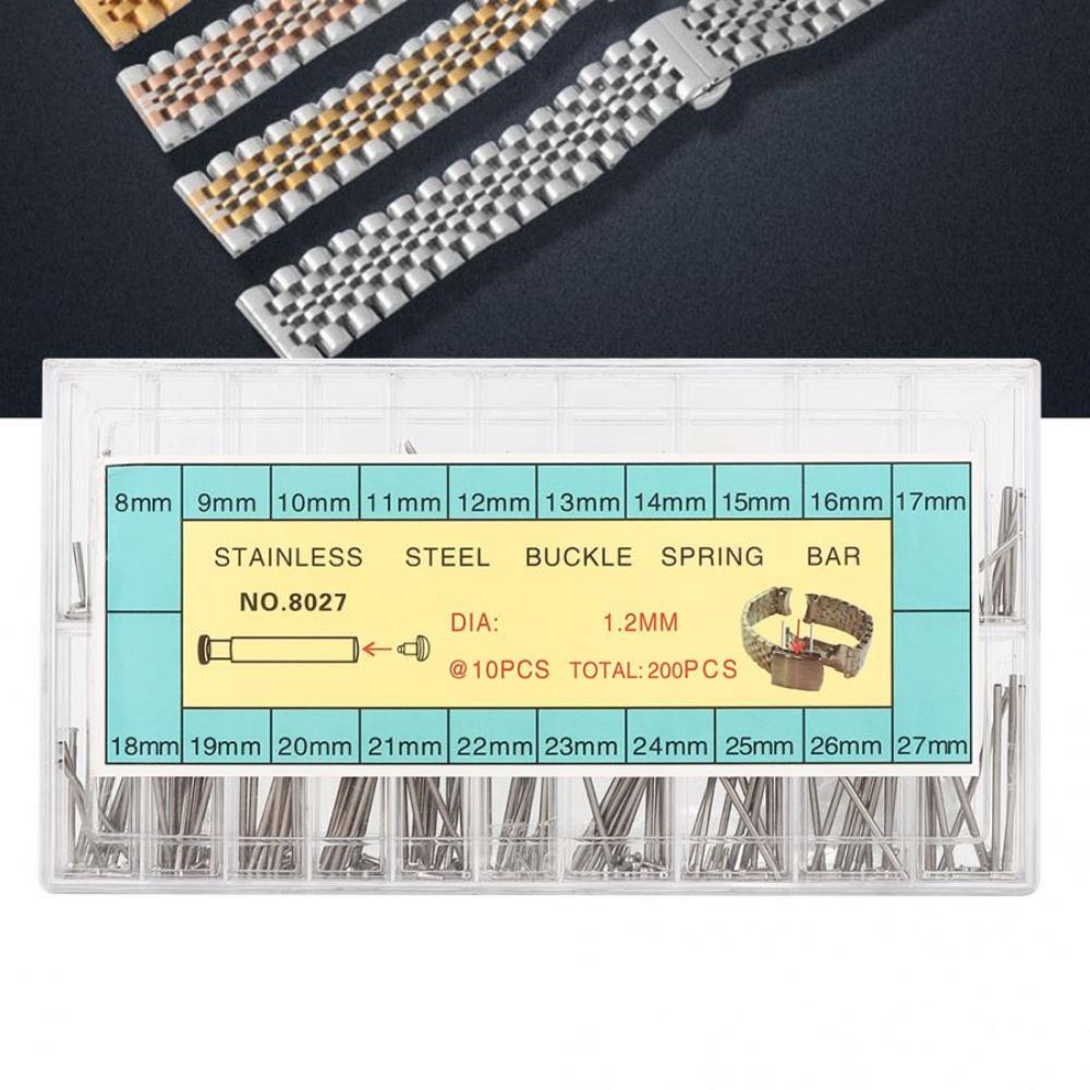 200pcs 8-27mm spring bars, durable watch band pins for secure strap adjustments.