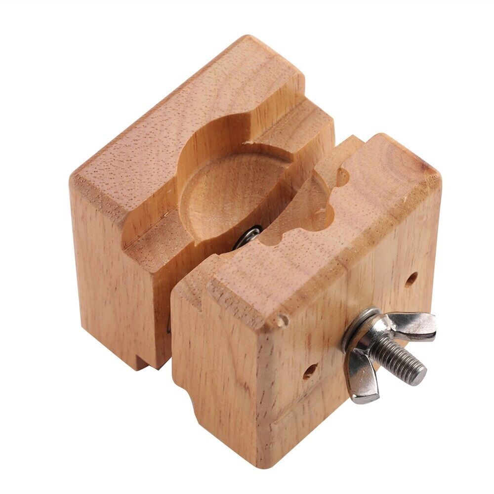 Wooden watch case holder block, perfect for stable watch repair and maintenance tasks.