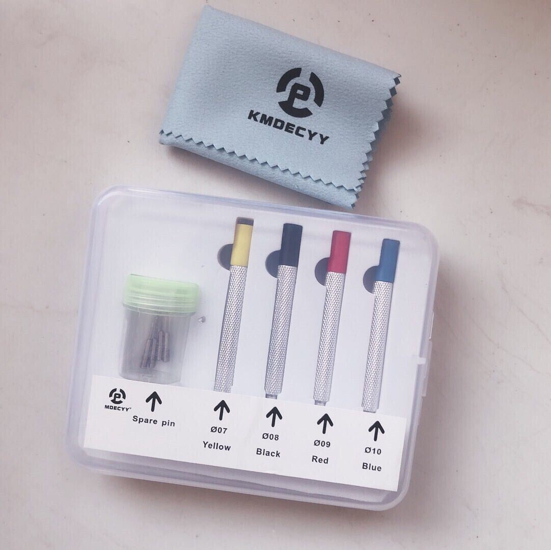 Set of 0.7mm to 1.0mm watch pin punches for adjusting bracelet bands, ideal for precise band repairs.