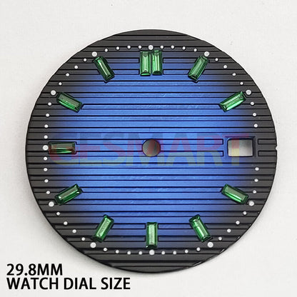 Green gemstone nail watch dial for NH35 movement, 29.8mm, enhancing Blue watch style.