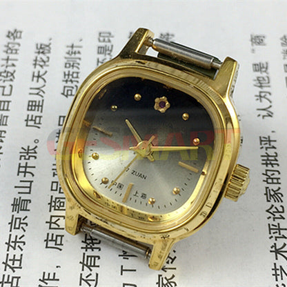 Shanghai Lady Watch 23mm with golden square case, manual mechanical movement, 17 jewels, elegant design.