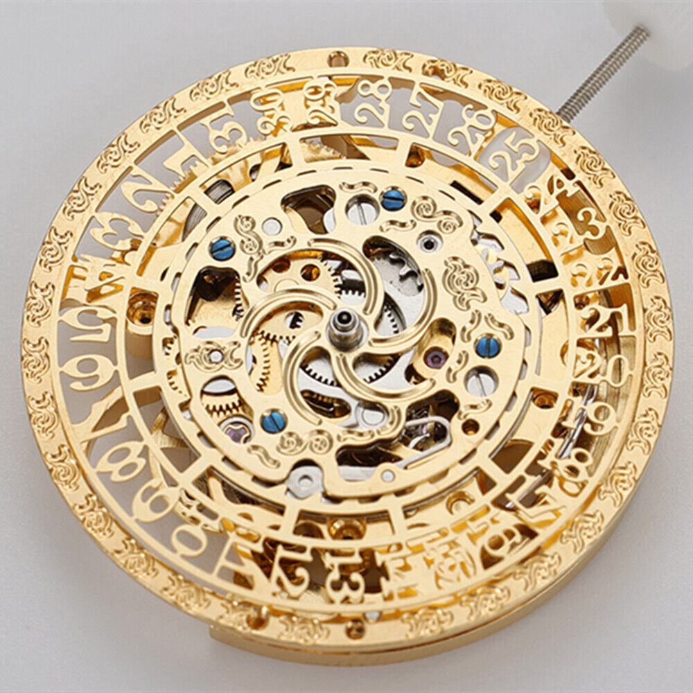 Movimento Mecânico Automático Calendário Oco Dourado HZ27AOB Fabricado na China
