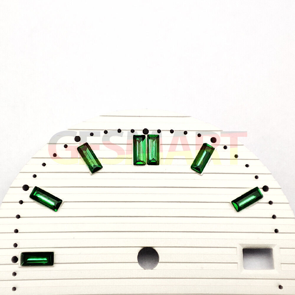 29.8mm green gemstone dial for NH35 watch with white base, perfect for elegant nail-style timepieces.