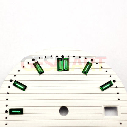 29.8mm green gemstone dial for NH35 watch with white base, perfect for elegant nail-style timepieces.