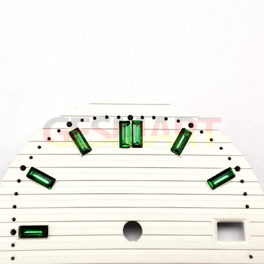 29.8mm green gemstone dial for NH35 watch with white base, perfect for elegant nail-style timepieces.