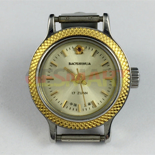 Montre mécanique manuelle Shanghai pour femme, cadran jaune doré, boîtier rond, 17 pouces