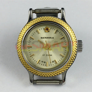 Shanghai Manual Mechanical Lady Watch Golden Nail Yellow Dial Round Case 17 Jews