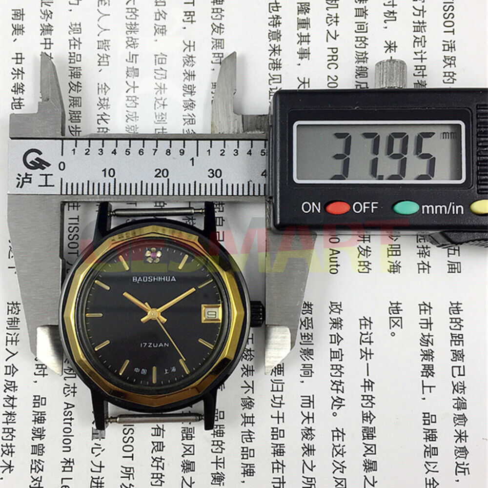 37mm Shanghai manual mechanical watch with single calendar, black dodecagonal case, elegant precision timepiece.