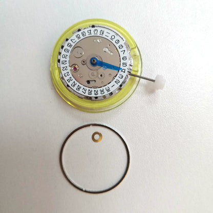 China Made 3804 GMT watch movement showing automatic mechanical date adjustment with 4 hands by brand name.