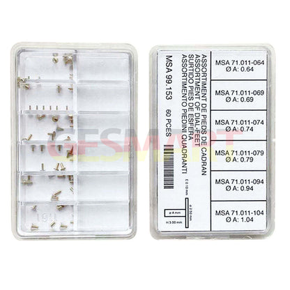 Horotec MSA99.153 metal watch dial repair nails, 60-piece boxed set for precise watchmaking