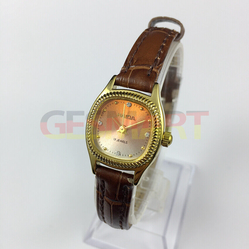 22mm HAIDA Lady Watch with golden nails, manual mechanical movement, and gradient orange dial.