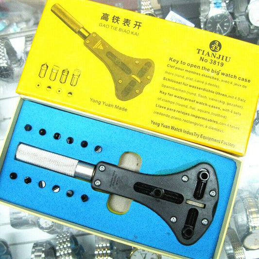 Steel watch back case opener wrench by Jaxa, fits up to 57mm, ideal for watch repairs.