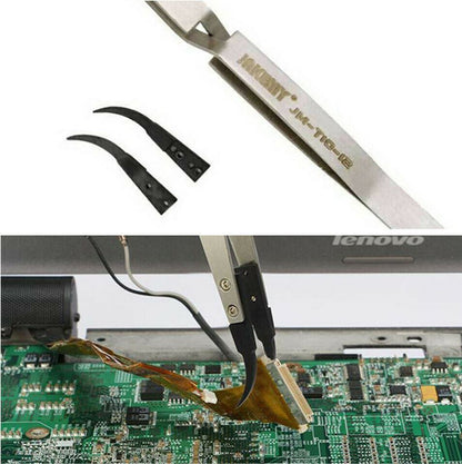 JM-T10-12 Steel Precision anti-static tweezers for ESD-safe iPhone repair and electronics assembly by JM.