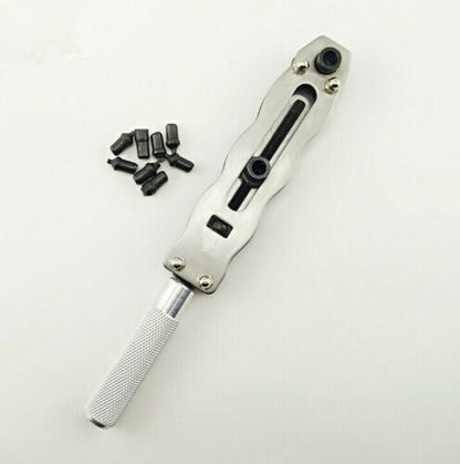 Watchamaker's adjustable back case remover wrench with 8 tips for precise watch repair and battery replacement.