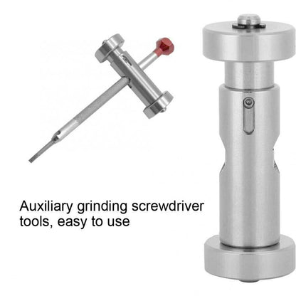Portable watch tool screwdriver with grinding feature for precise watch accessory repairs and adjustments.