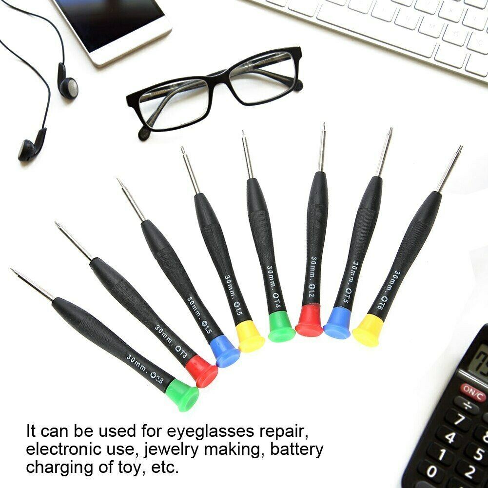 8pcs screwdriver set for precise electronic watch and jewelry repairs.