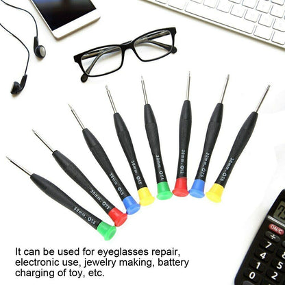 8pcs screwdriver set for precise electronic watch and jewelry repairs.