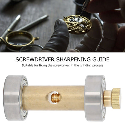 Copper screwdriver sharpener tool, designed for precise watch and jewelry repairs.