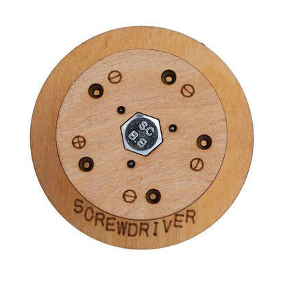 Set of 5 steel watchmaker screwdrivers on rotary stand for precise watch accessory repairs.