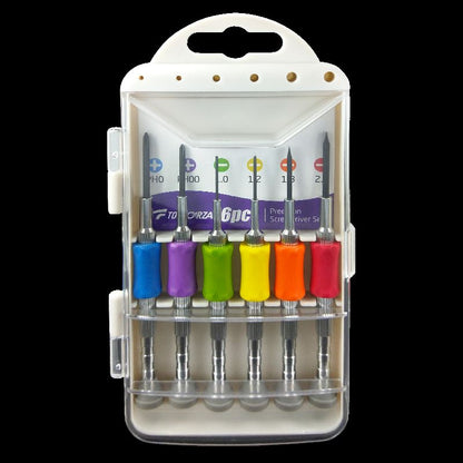 Magnetic screwdriver set with slotted and Phillips tips for watch and eyeglasses repair.