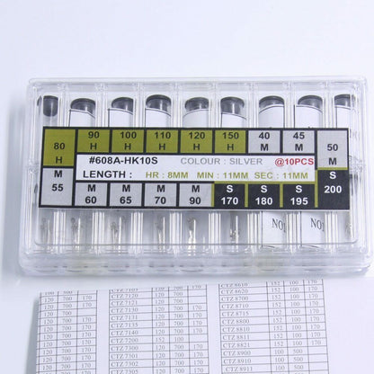 180PCS silver watch hands set, includes hour, minute, second hands for precise repairs.