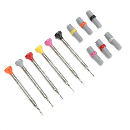 6PCS screwdriver set with 12 spare heads for precise mobile phone and laptop repairs.