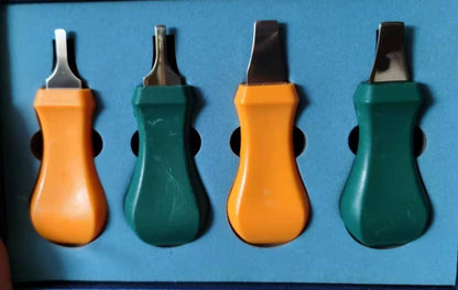 Swiss Quality 4-piece Snap-on watch back case opener set with pry knives for bezel removal and repair tools.